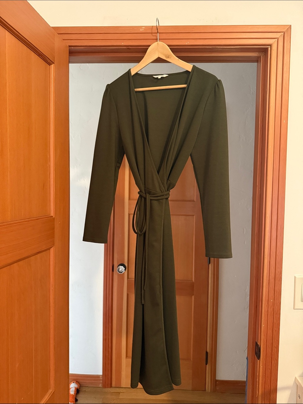 Emerson Fry Olive Wrap Maxi Dress with Self-Tie Waist